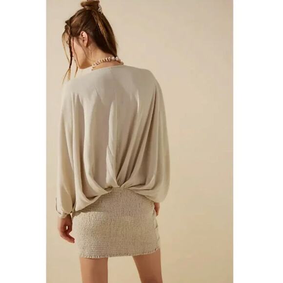 FREE PEOPLE Alai Mini Dress Linen Blend Stone Flax Natural Sz XS $128 {II30} - Picture 2 of 8